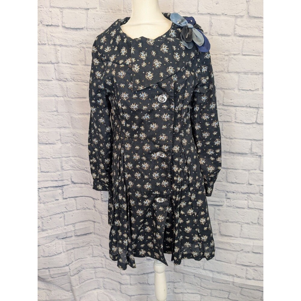 Meghan L.A. Womens Size 8 Blue Ditzy Floral Cotton Dress Coat Gem Buttons